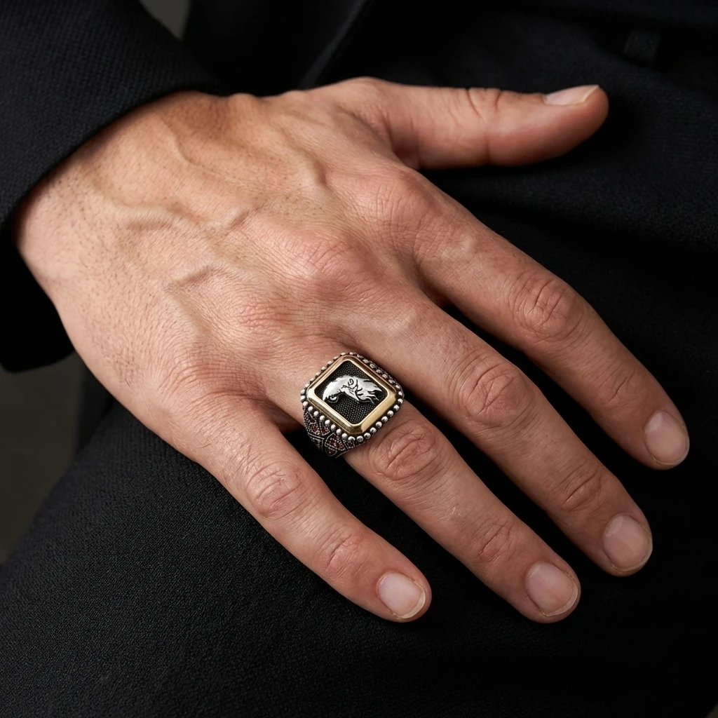 Kare Tasarım Kartal Erkek Yüzük