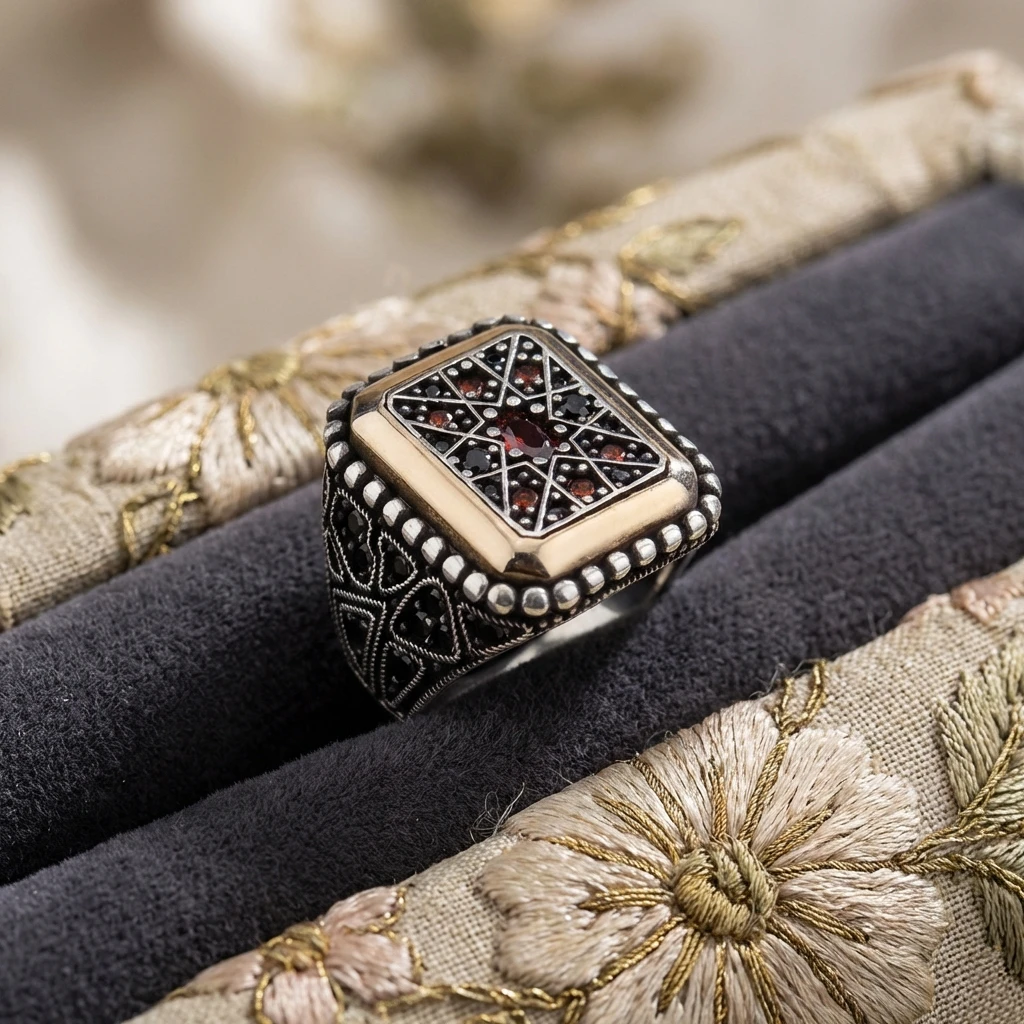 Özel Tasarım Selçuklu Yıldızı Motifli  Erkek Yüzük