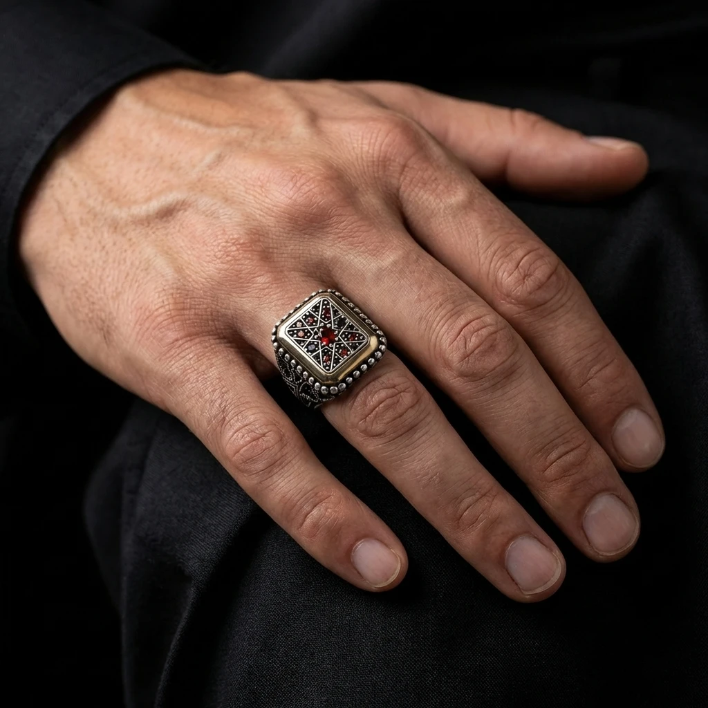 Özel Tasarım Selçuklu Yıldızı Motifli  Erkek Yüzük