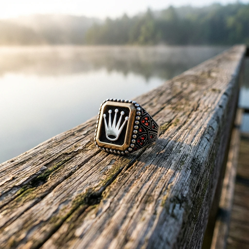 Heybetli Kare Tasarım Taç Erkek Yüzük