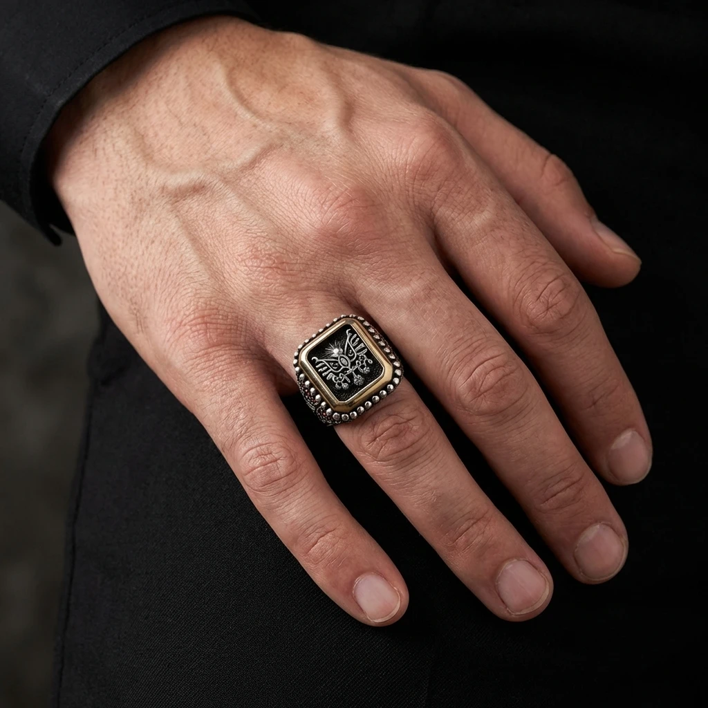 Heybetli Kare Tasarım Kırmızı Taşlı Osmanlı Devlet Arması