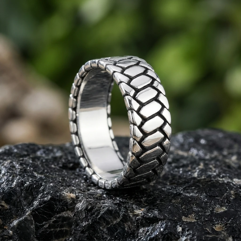 Oksitli Gümüş Eskitme Hasır Alyans