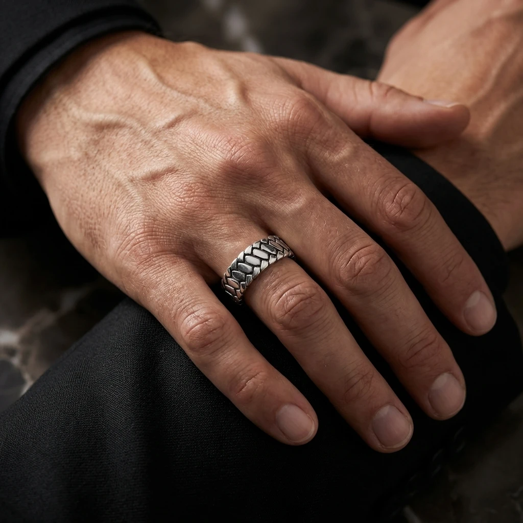 Oksitli Gümüş Eskitme Hasır Alyans