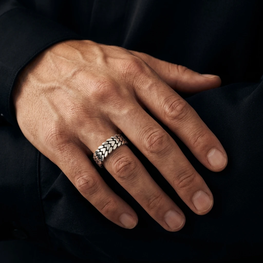 Kalp Desenli Erkek Gümüş Alyans