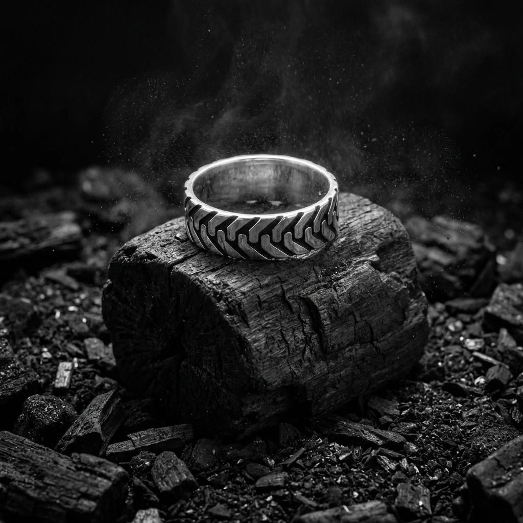 Gümüş Lastik İzi Desenli Alyans