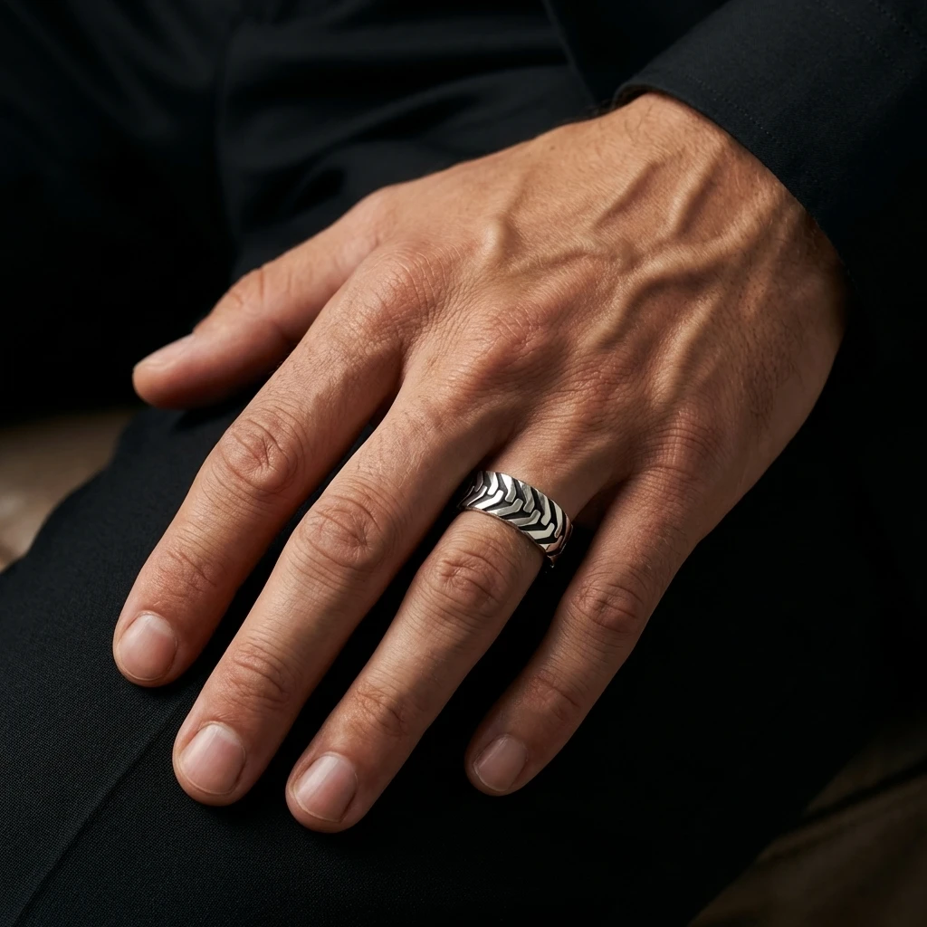 Gümüş Lastik İzi Desenli Alyans