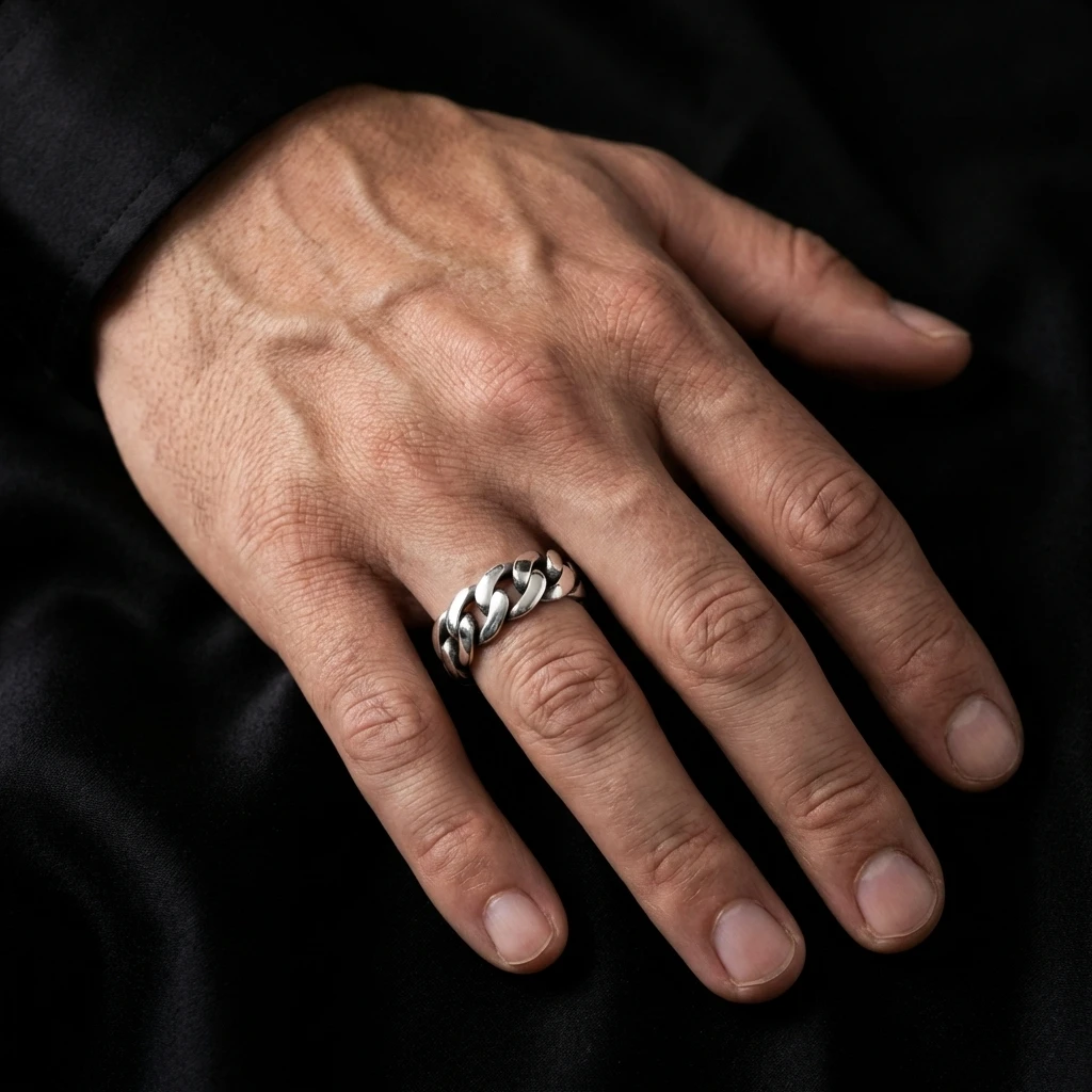 Gourmet Zincir Desenli Gümüş Alyans