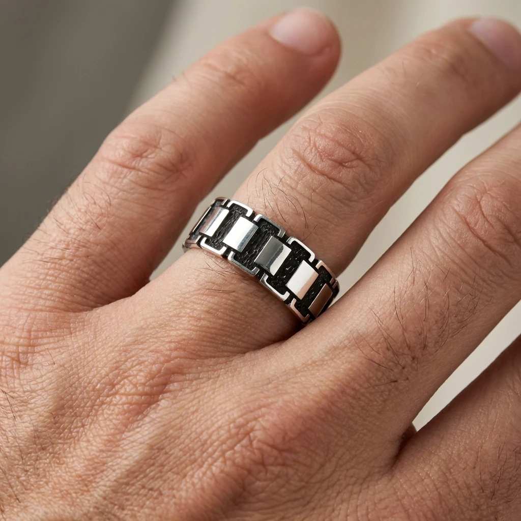 Eskitilmiş Blok Gümüş Alyans