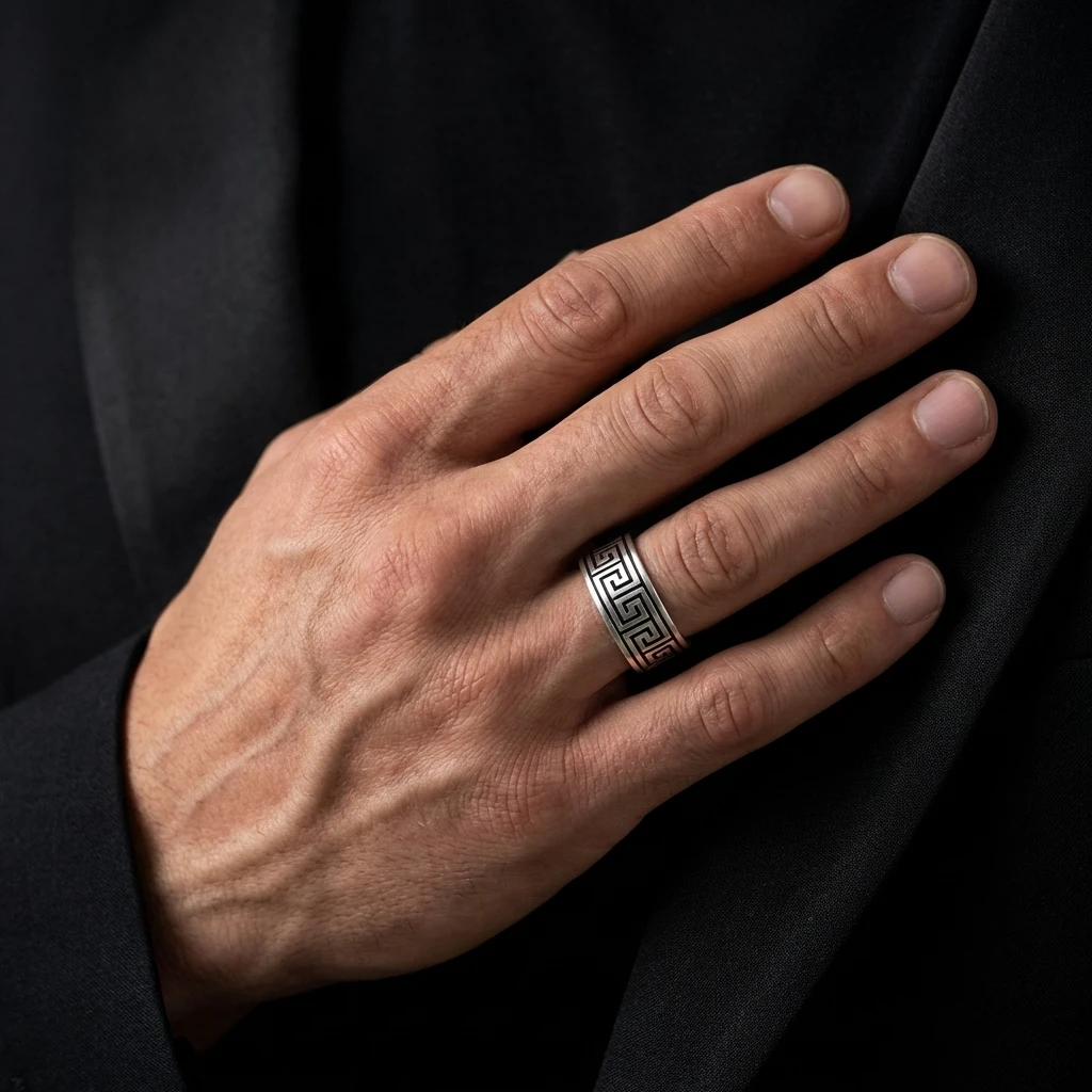 Grek Anahtarı Labirent Desenli Alyans