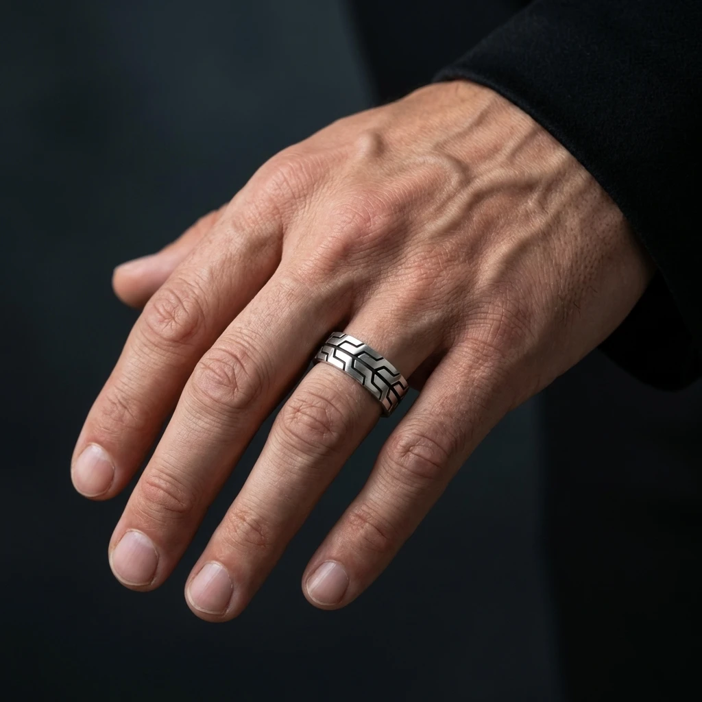 Geometrik Blok Desenli Erkek Alyans