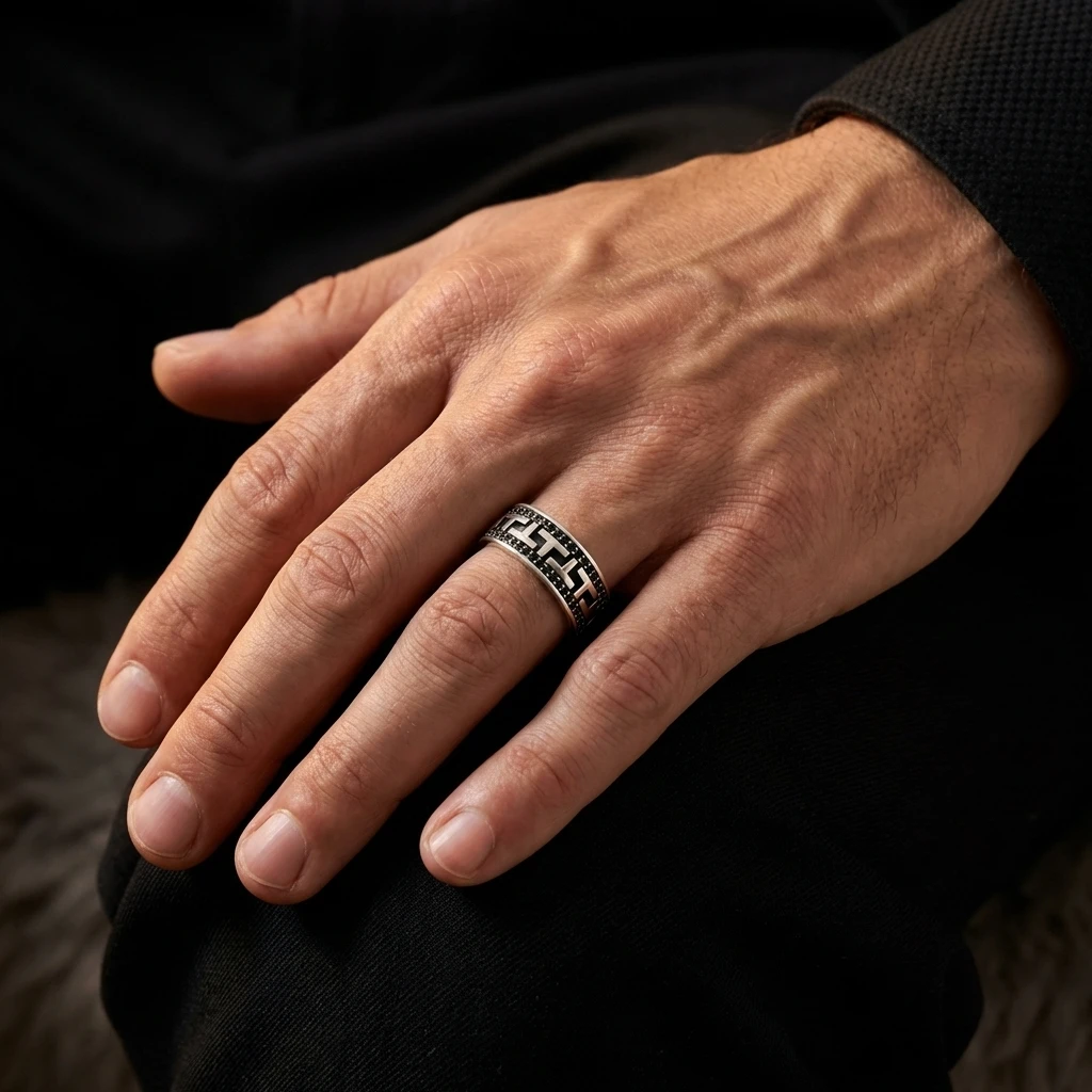 T-Model Siyah Taşlı Erkek Alyans