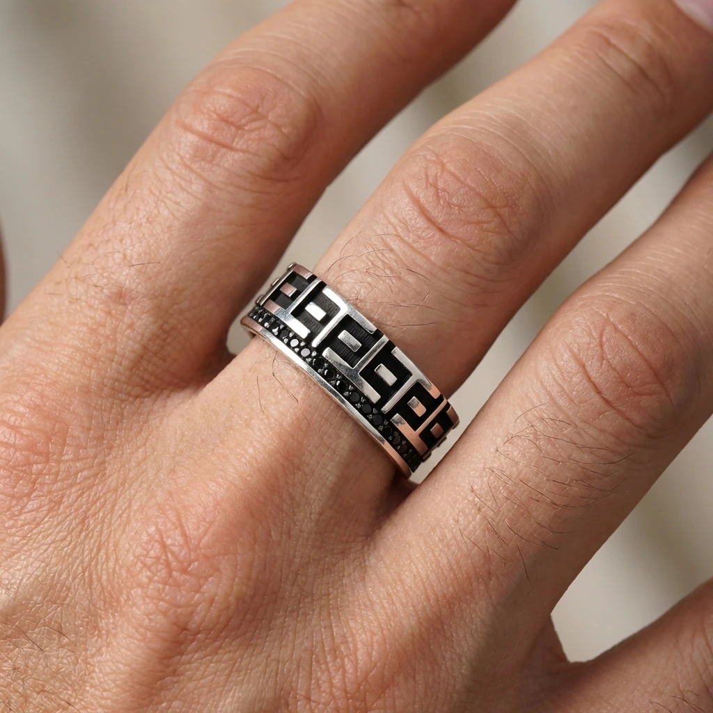 Modern Geometrik Blok Desenli Alyans