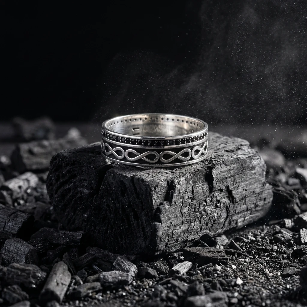 Sonsuzluk Sembollü Siyah Taşlı Alyans