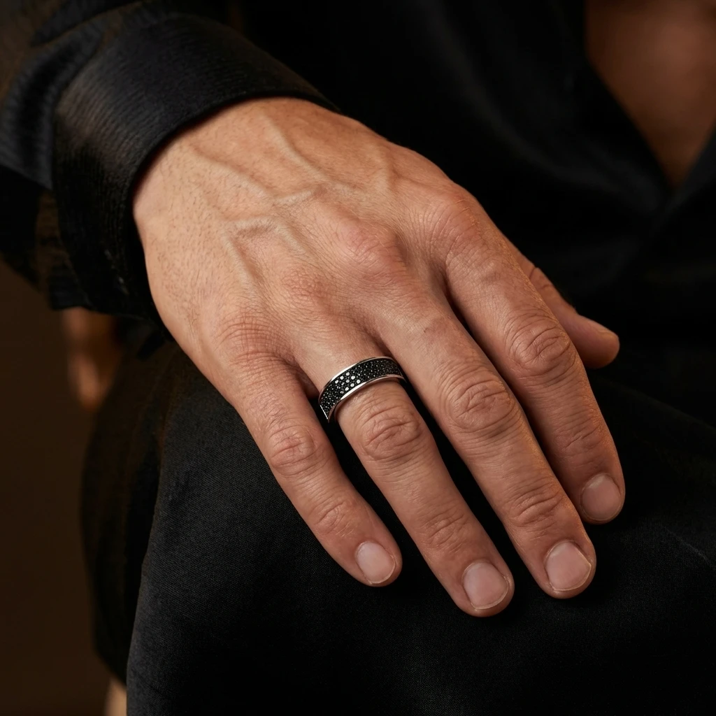 Sıra Siyah Zirkon Taşlı Tamtur Erkek Alyans