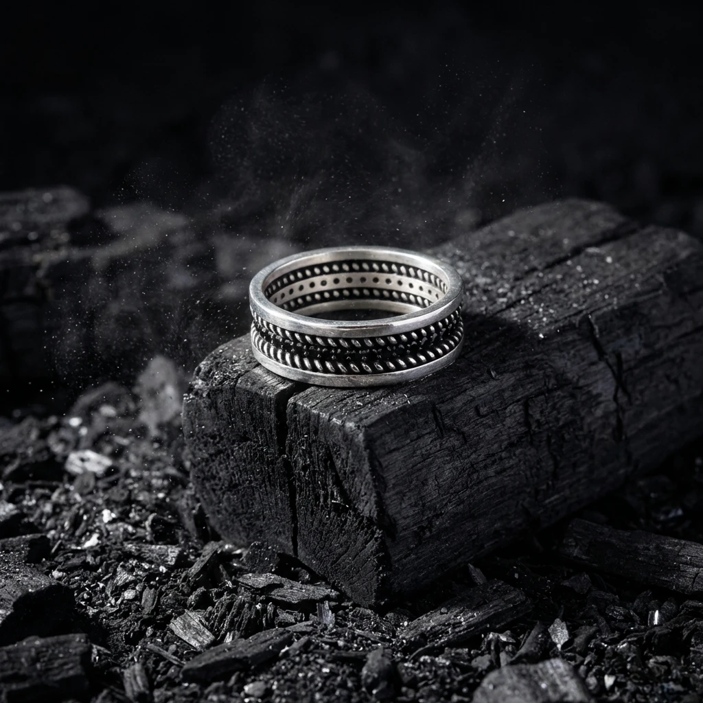 Burgu Model Siyah Taşlı Erkek Alyans