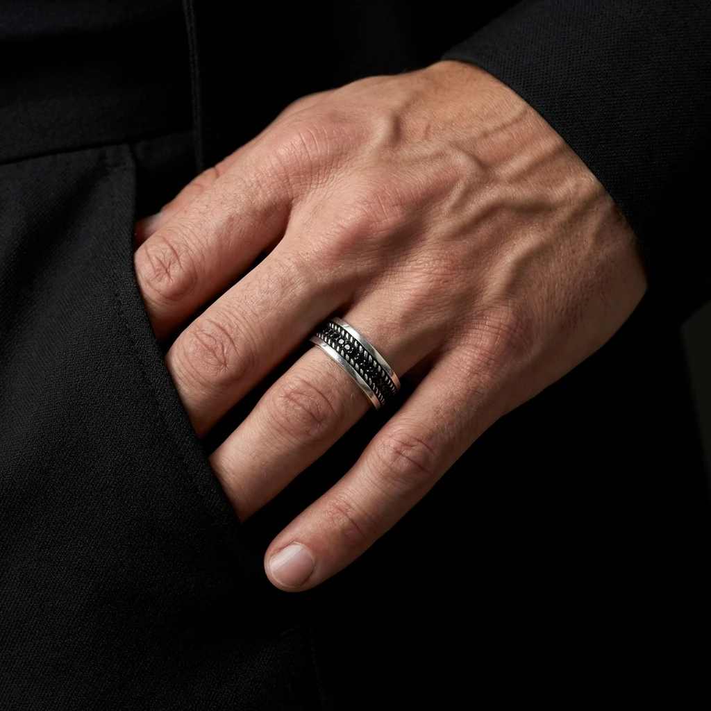 Burgu Model Siyah Taşlı Erkek Alyans