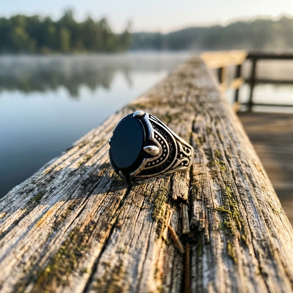 Çift Pençe Detaylı Siyah Oniks Erkek Yüzük