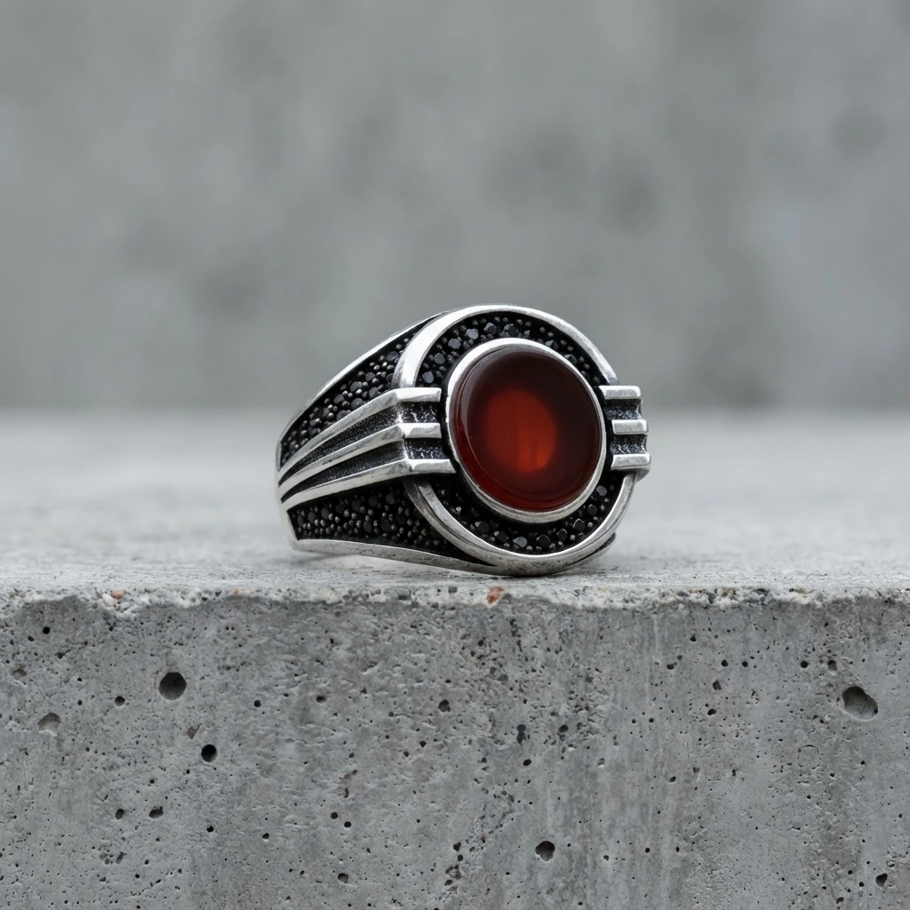 Akrep Figürlü ve Altın Kaplama Çerçeveli Oniks Erkek Yüzük