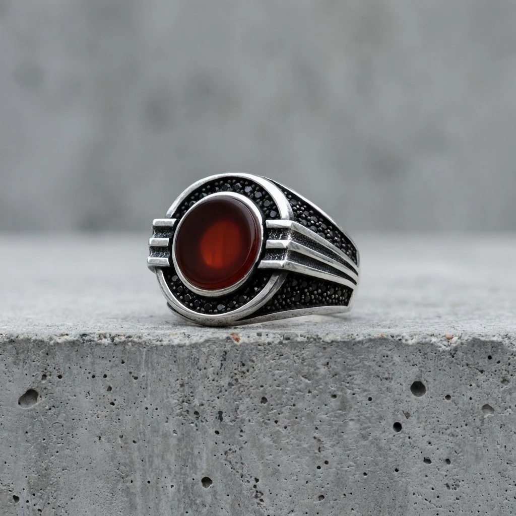 Akrep Figürlü ve Altın Kaplama Çerçeveli Oniks Erkek Yüzük