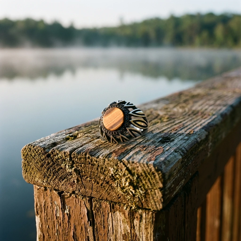 Keskin Kanat Tasarım Yuvarlak Kaplan Gözü Erkek Yüzük