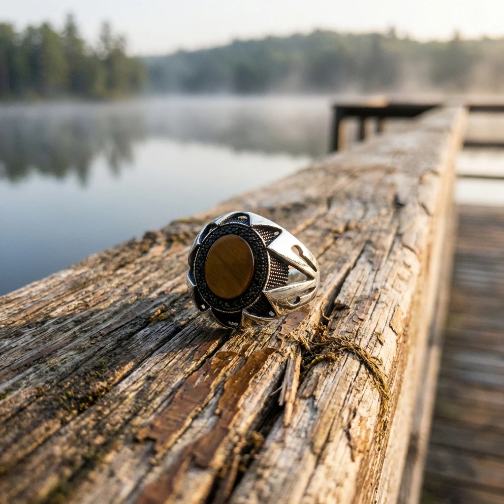 Keskin Kanat Tasarım Oval Kaplan Gözü Erkek Yüzük