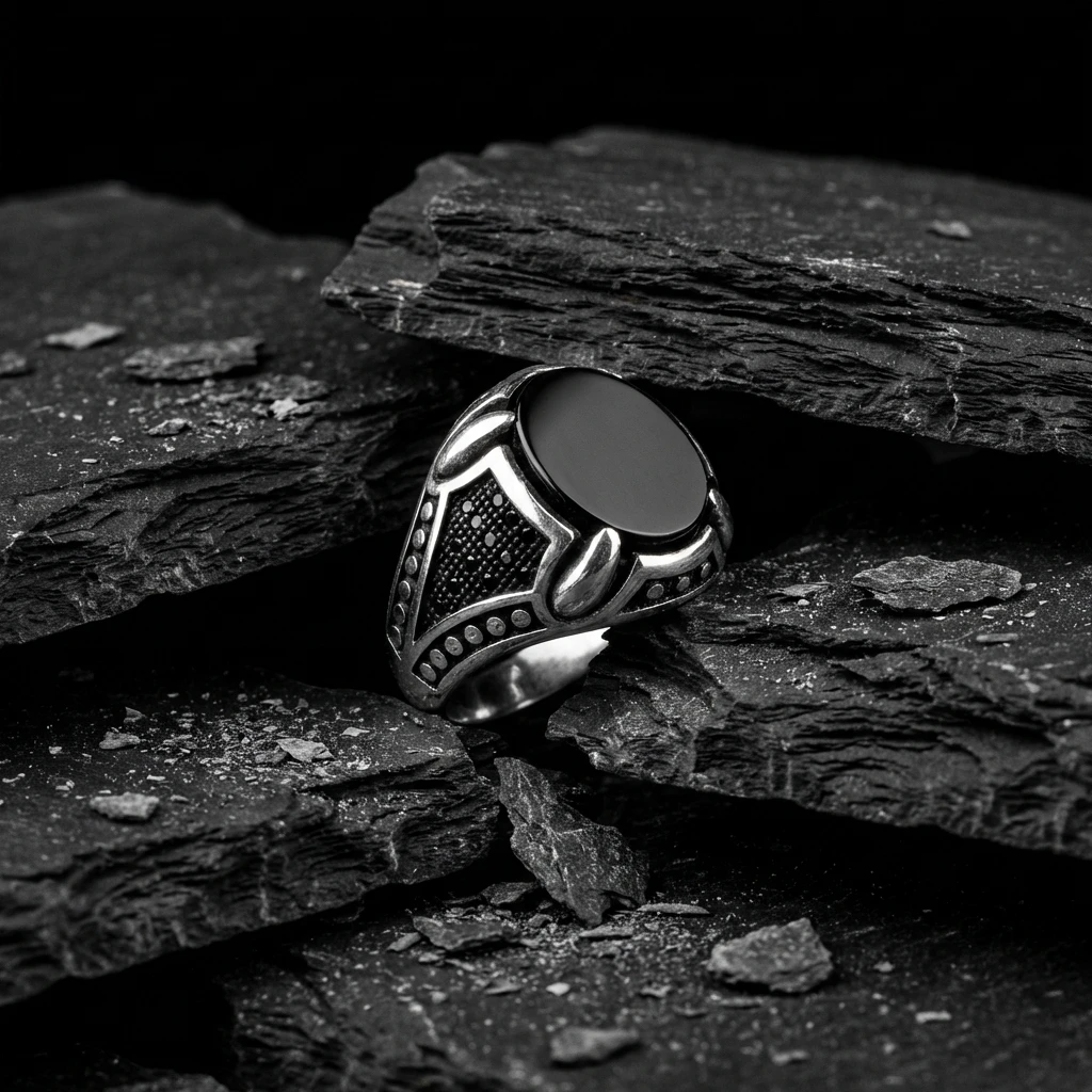 Özel Pençe Tasarım Yuvarlak Siyah Oniks Erkek Yüzük