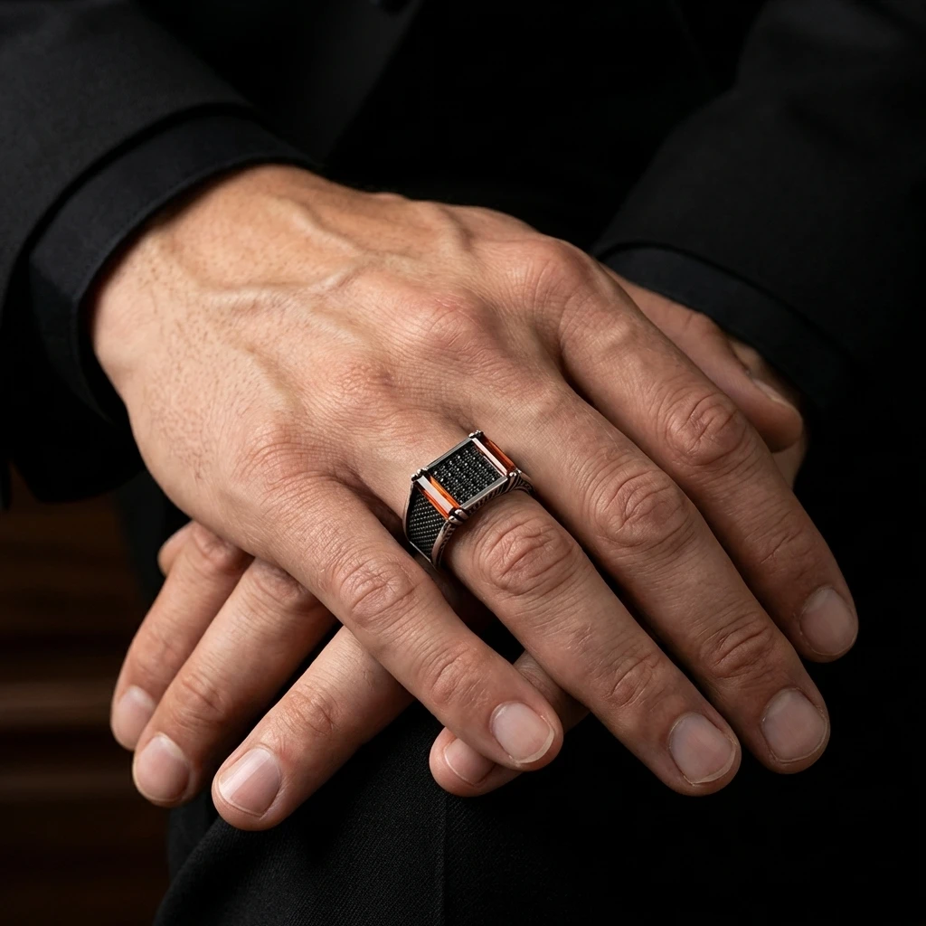 Çift Kızıl Baget Taşlı Gümüş Yüzük