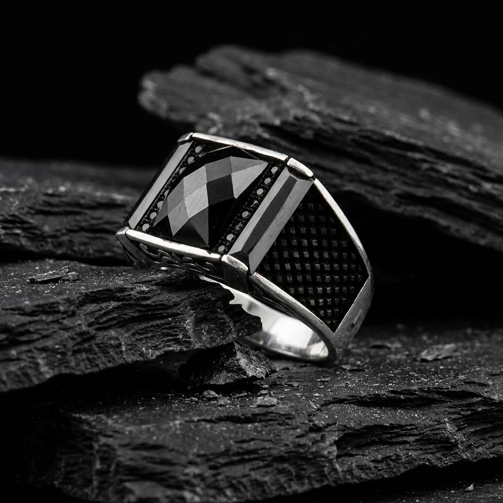 Kare Faset Kasa Baget Tasarım Mikro Taş Gümüş Yüzük