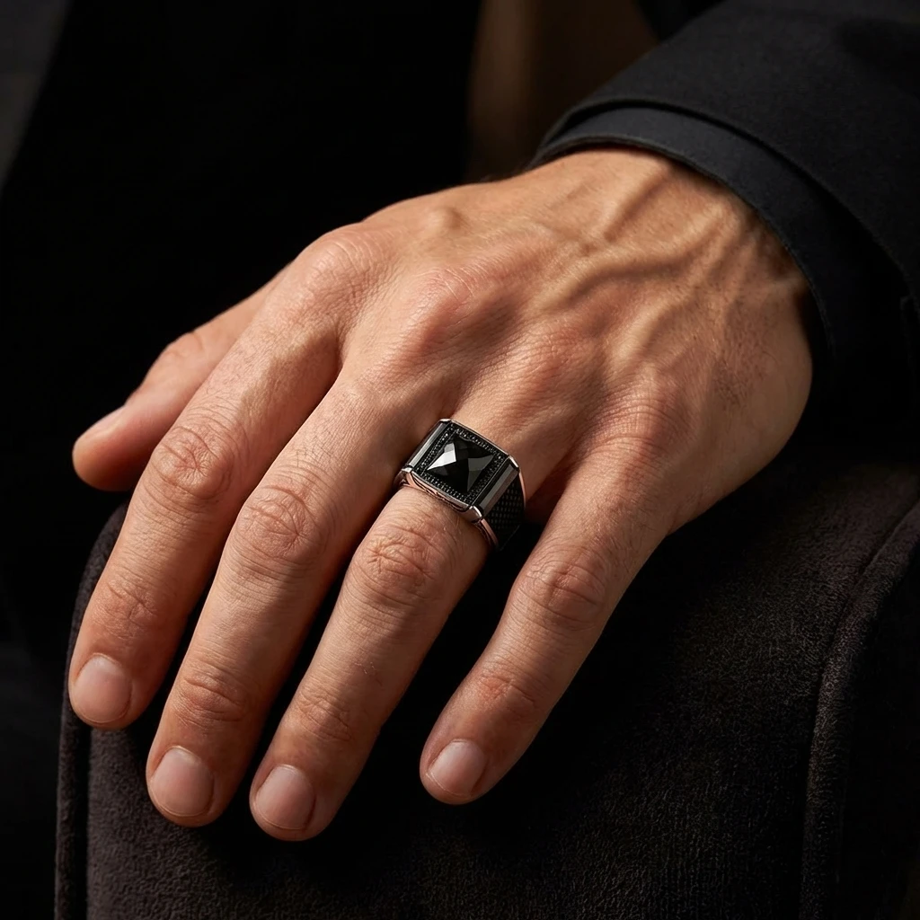 Kare Faset Kasa Baget Tasarım Mikro Taş Gümüş Yüzük