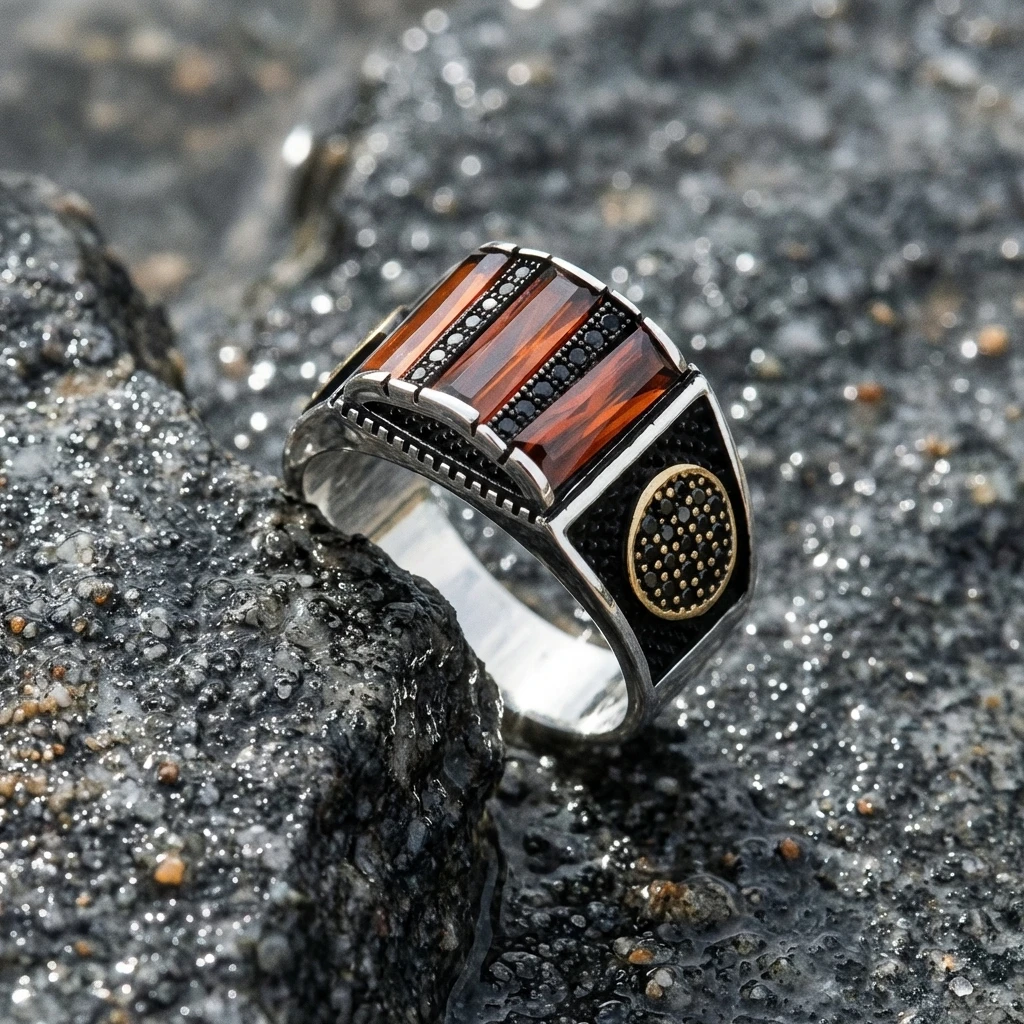 Üçlü Baget Taşlı Gümüş Yüzük