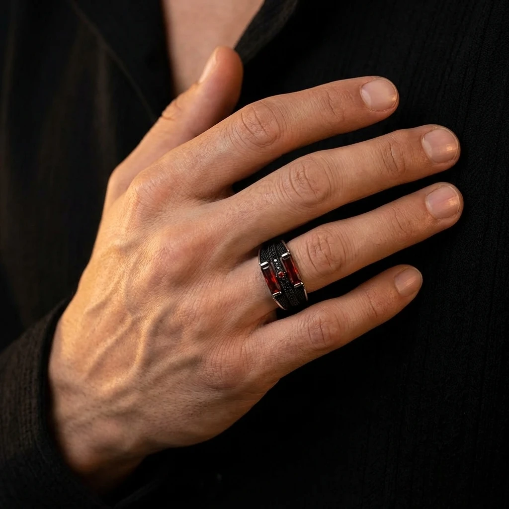 İkili Baget Taşlı Nokta Desenli Gümüş Yüzük