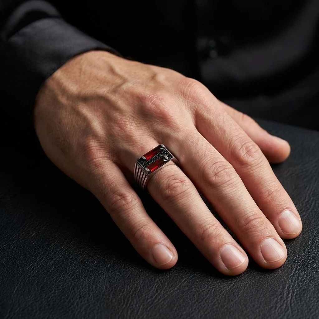 Osmanlı Motifli İkili Baget Taşlı Gümüş Yüzük