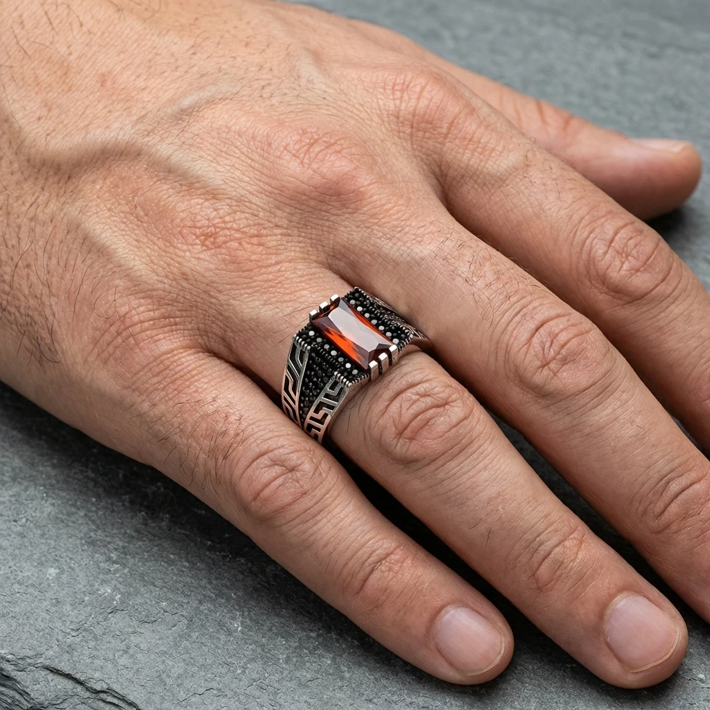 Baget Taşlı Labirent Desenli Gümüş Yüzüğü