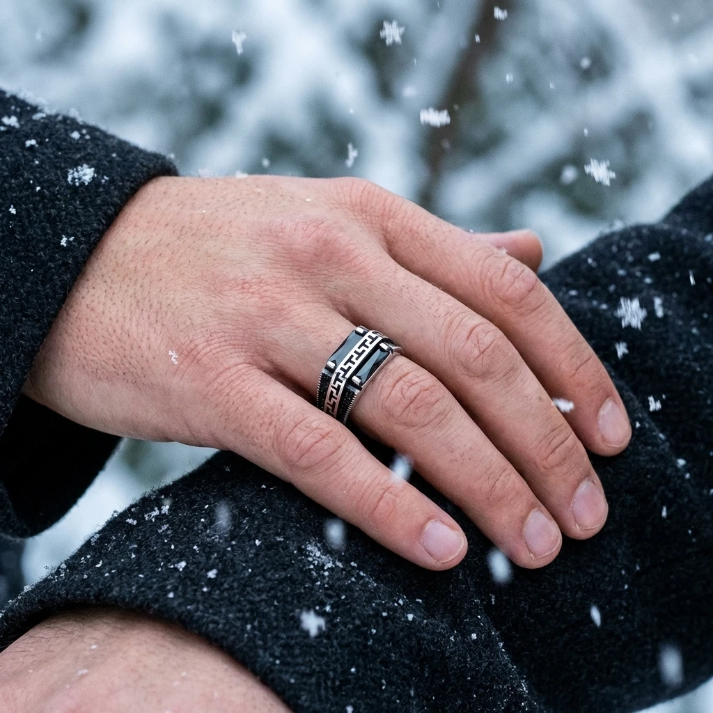 Çift Baget Taşlı Zikzak Desenli Gümüş Yüzük