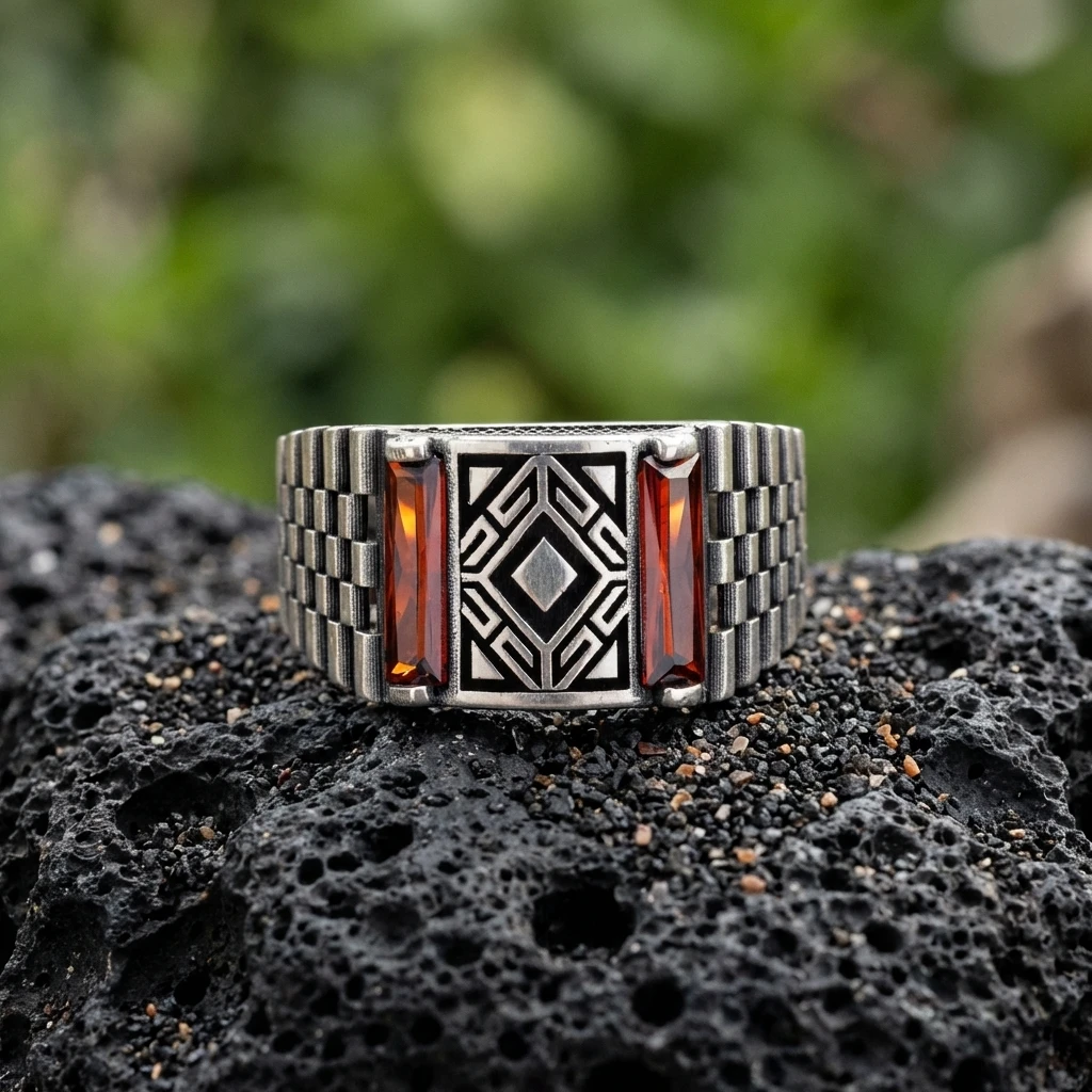 Geometrik Labirent İşlemeli Prestij Yüzüğü