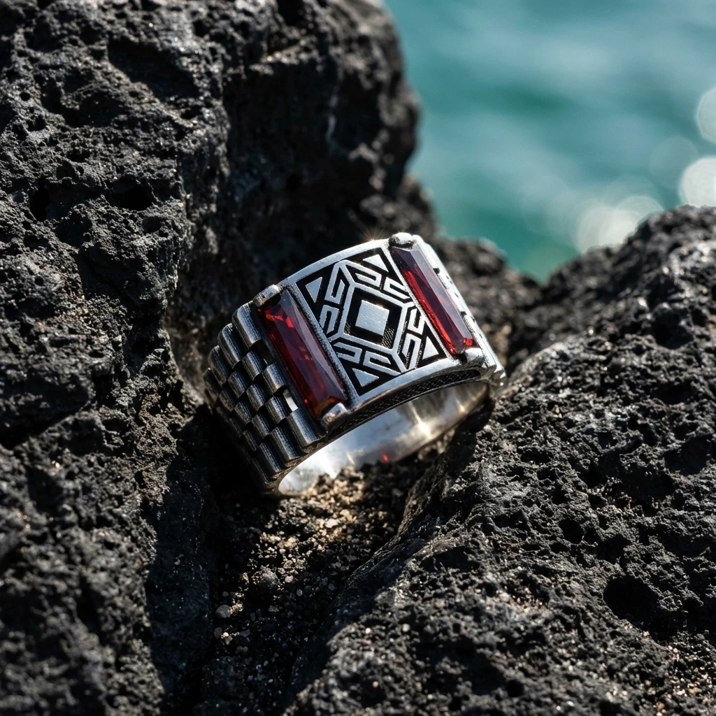 Geometrik Labirent İşlemeli Prestij Yüzüğü