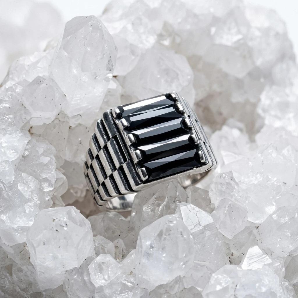 Kademeli Blok Desenli Beşli Baget Yüzük