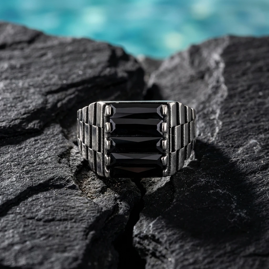 Kademeli Blok Desenli Beşli Baget Yüzük