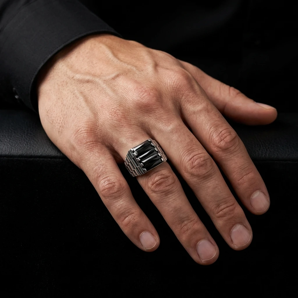 Kademeli Blok Desenli Beşli Baget Yüzük