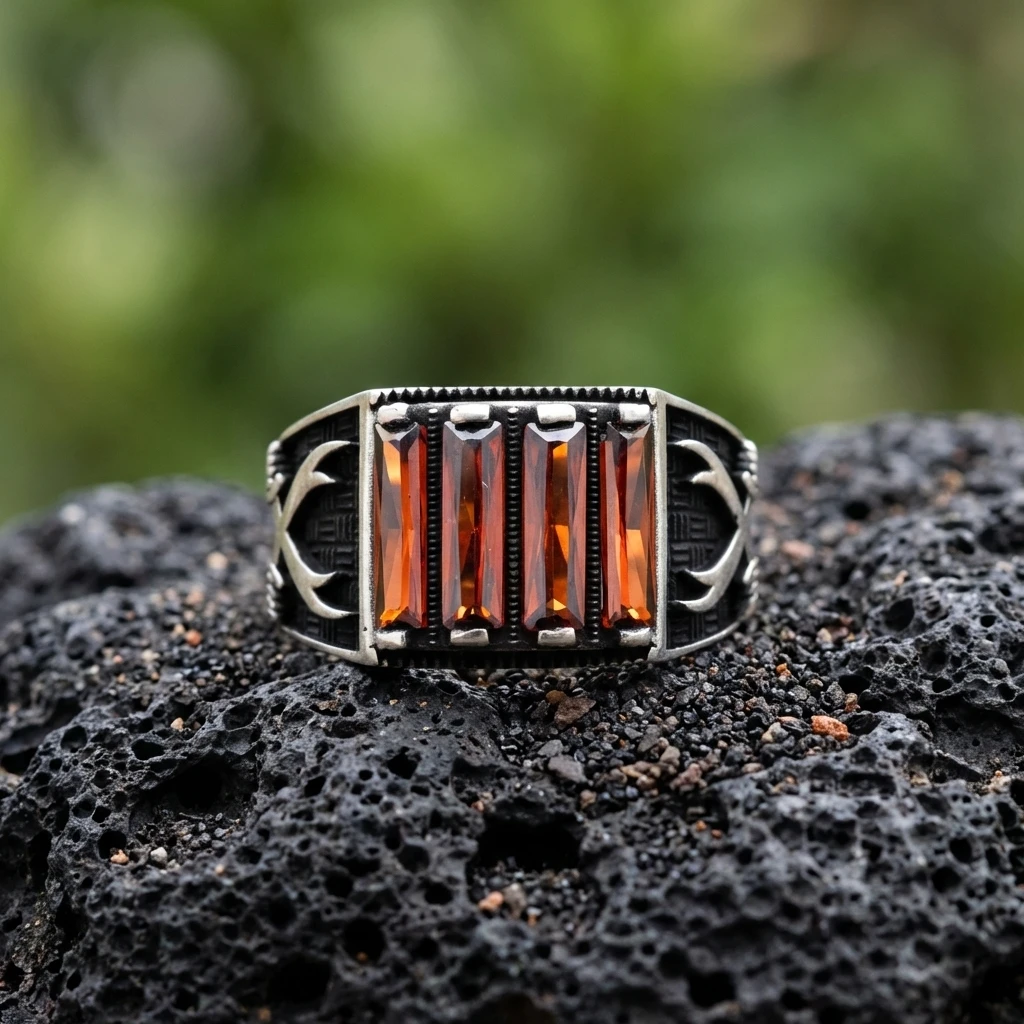 Çift Zülfikar Kılıcı İşlemeli Üçlü Baget Yüzük