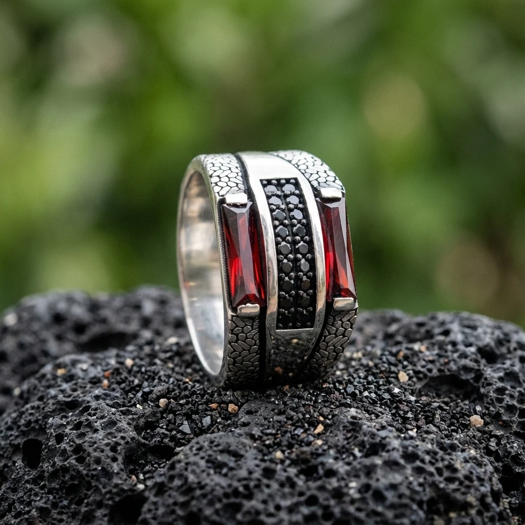 Baget Taşlı Gümüş Erkek Yüzük