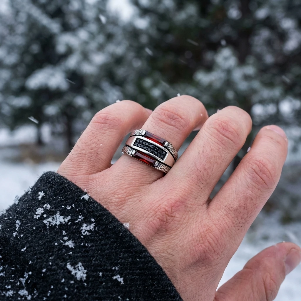 Baget Taşlı Gümüş Erkek Yüzük