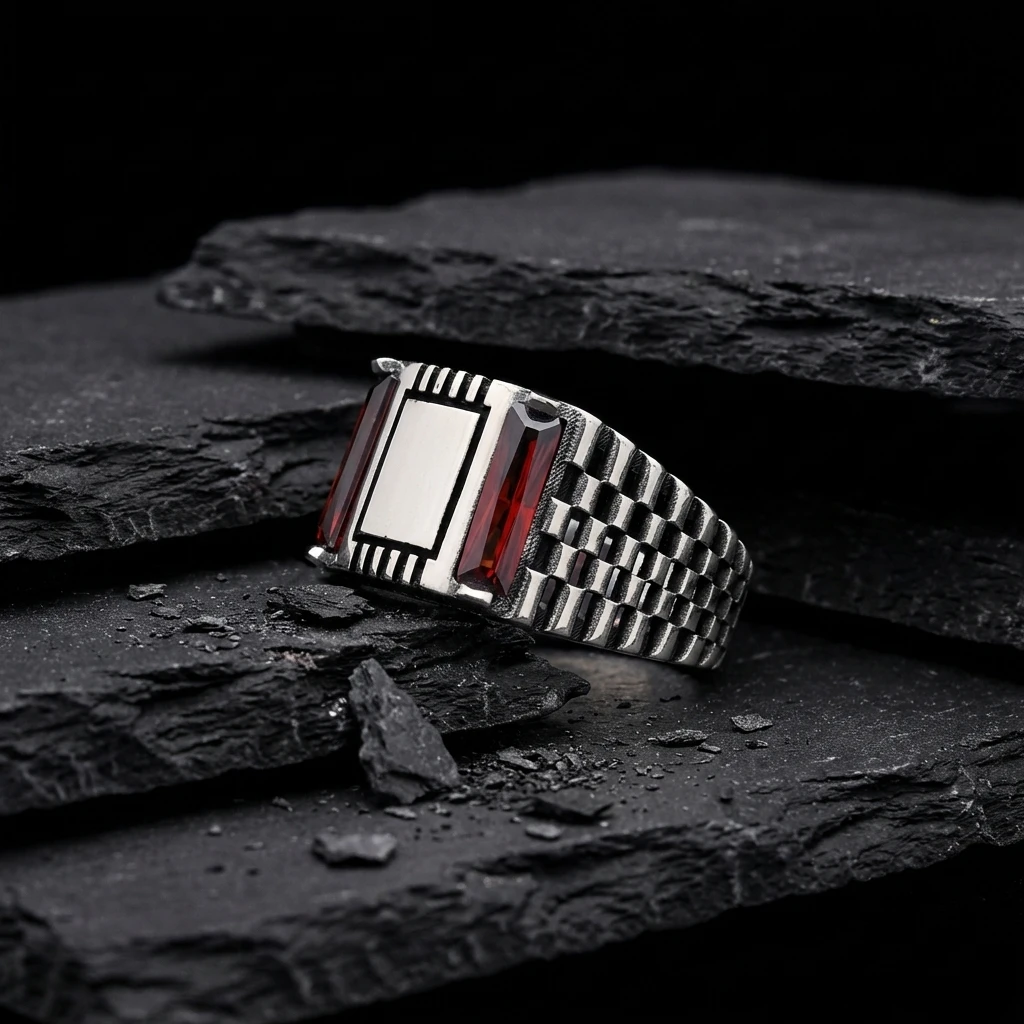 Baget Taş Kordon Tasarımlı Gümüş Yüzük