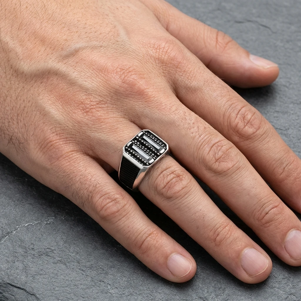 Kare Kasa Baget Tasarım Mikro Taş Gümüş Yüzük