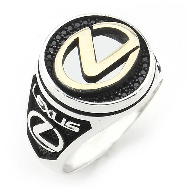 Lexus Logolu ve Siyah Mikro Taşlı Erkek Yüzüğü
