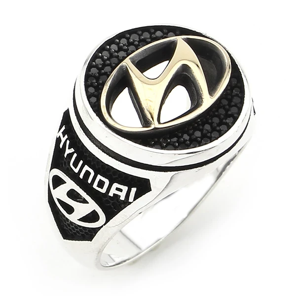 Hyundai Logolu ve Siyah Taşlı Erkek Yüzüğü
