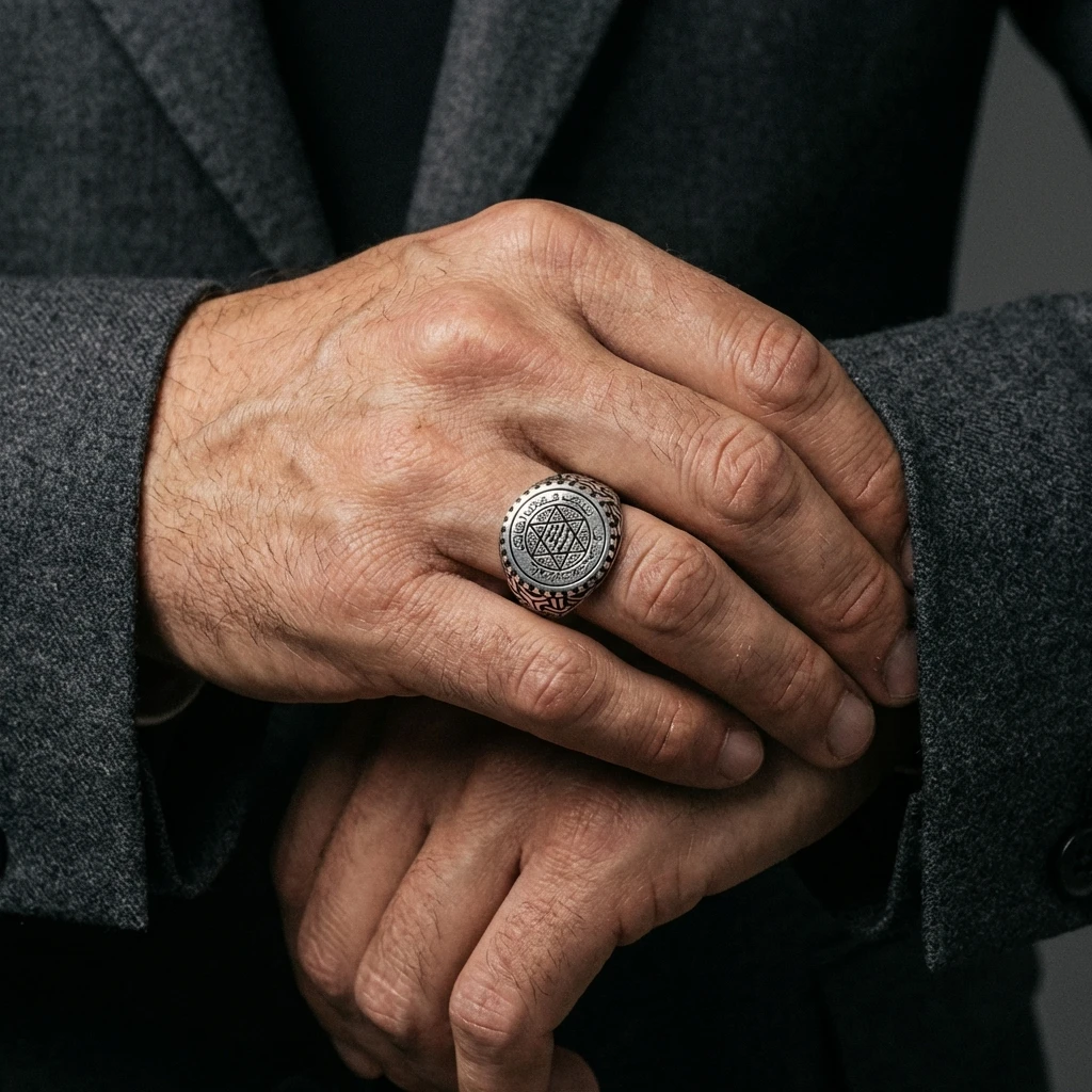 Mührü Süleyman Tasarım Gümüş Erkek Yüzüğü