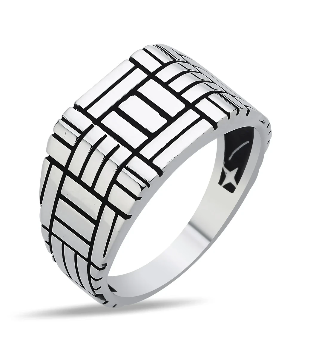 Geometrik Izgara Desenli Modern Erkek Yüzüğü