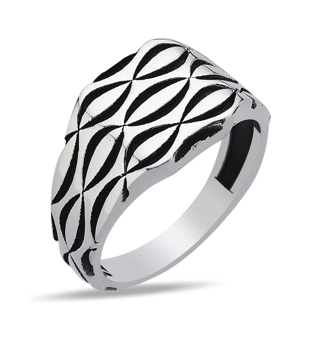 Geometrik Baklava Desenli Modern Erkek Yüzüğü