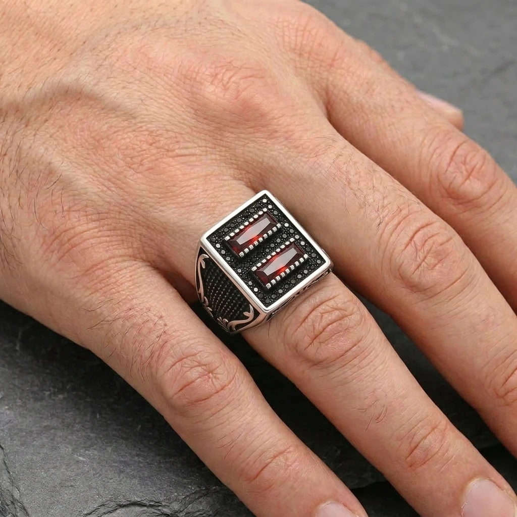 Kare Kasa Baget Tasarım Mikro Taş Gümüş Yüzük